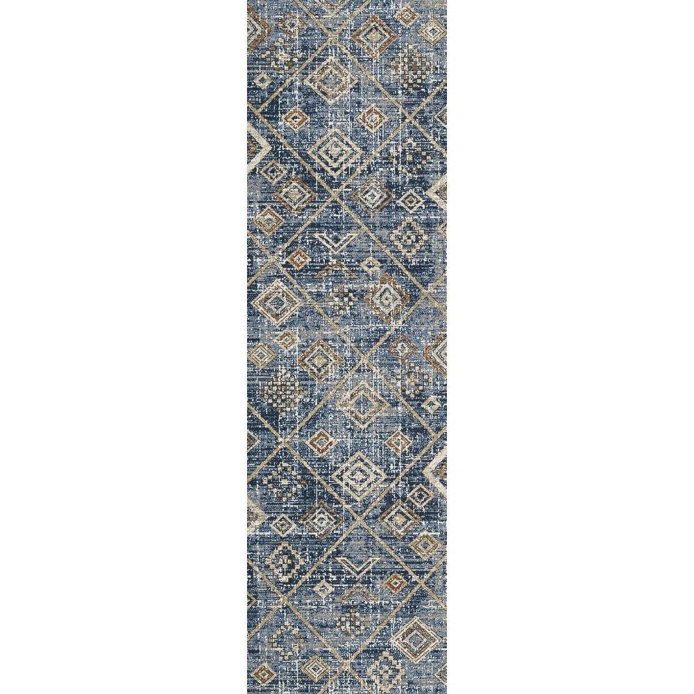 Dynamic Rugs 62014-035 Carlisle 2.2 Ft. X 7.7 Ft. Finished Runner Rug in Blue/Ivory/Gold